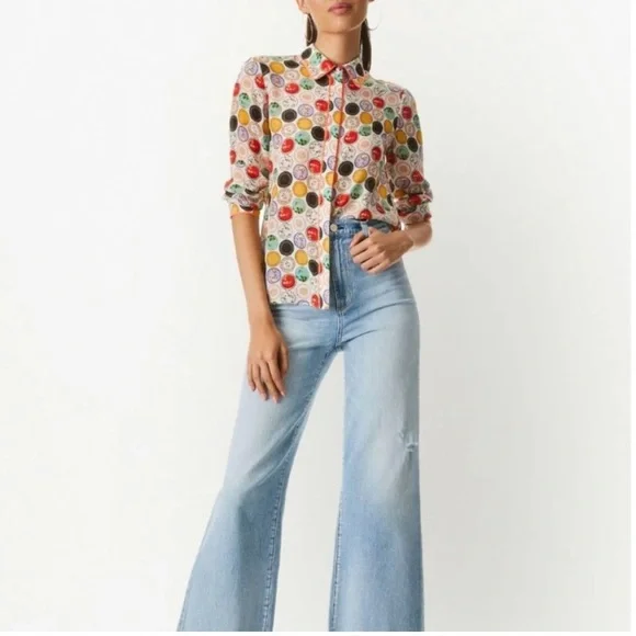 Alice + Olivia Willa “Dinner Party” Print Silk Blouse S - Picture 2 of 10